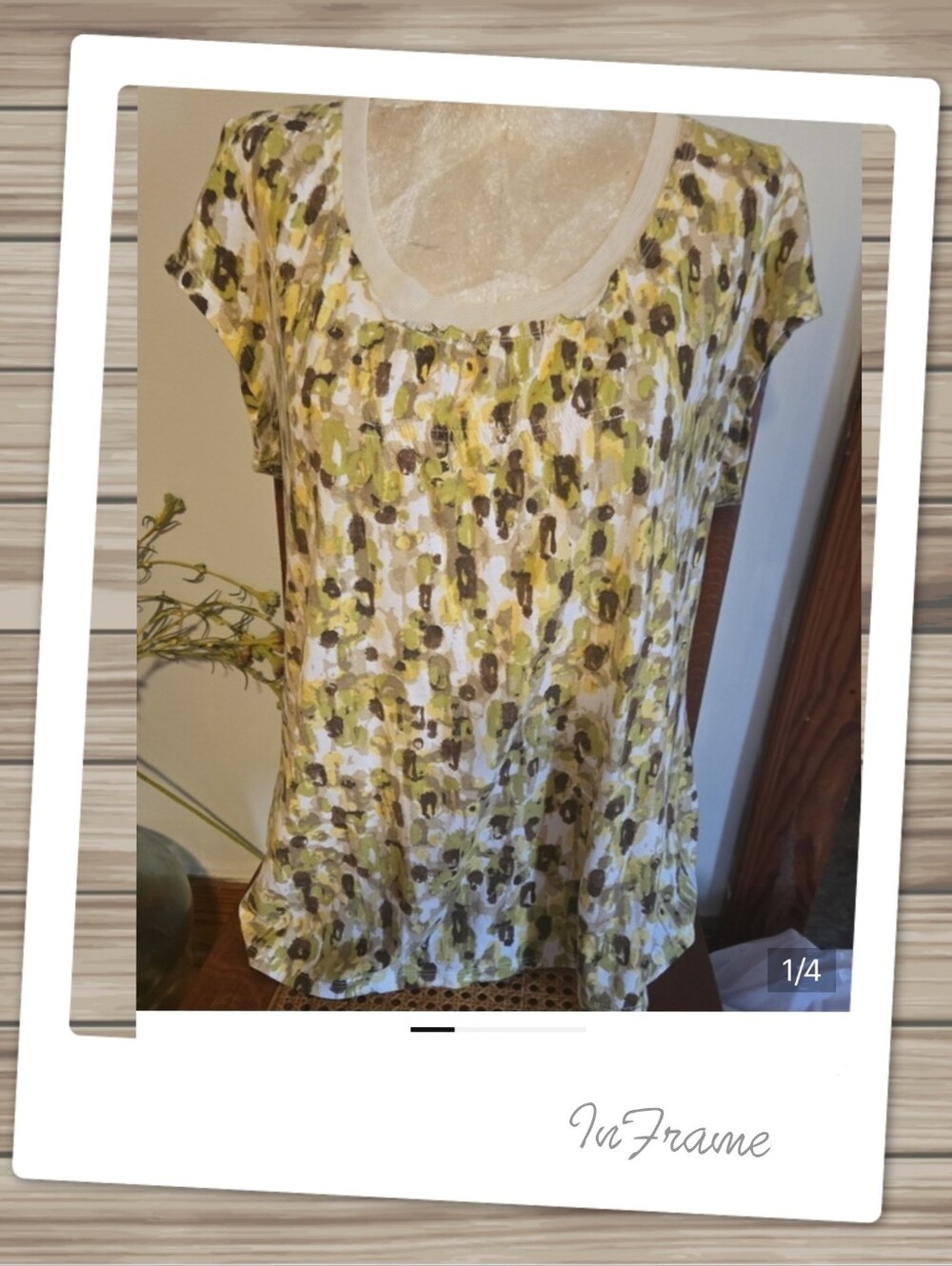 liz & co. Olive, Brown and Cream Scoop Neck Short Sleeve Top Size Xl